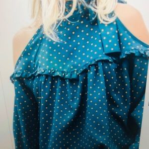 Polk a dot cold shoulder top